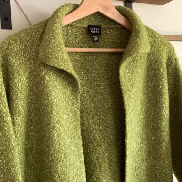 Eileen Fisher Green Alpaca Blend Boucle Open Cardigan size Large - Picture 2 of 6